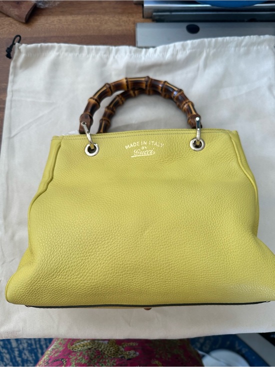 Gucci Handbags - Gucci Yellow Leather Satchel Bamboo Handles Vintage w/ shoulder/cross strap